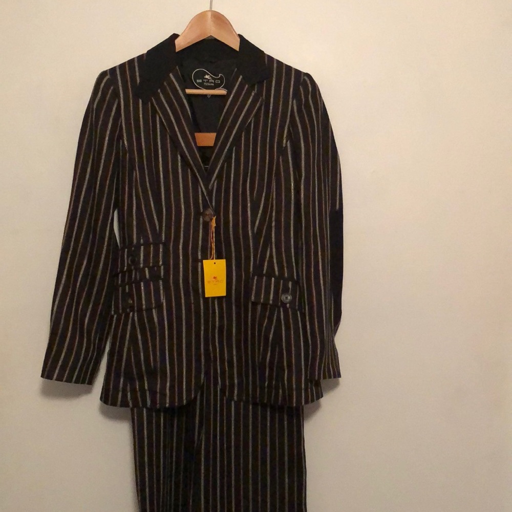 Etro Linen Striped Mod Suit NWT